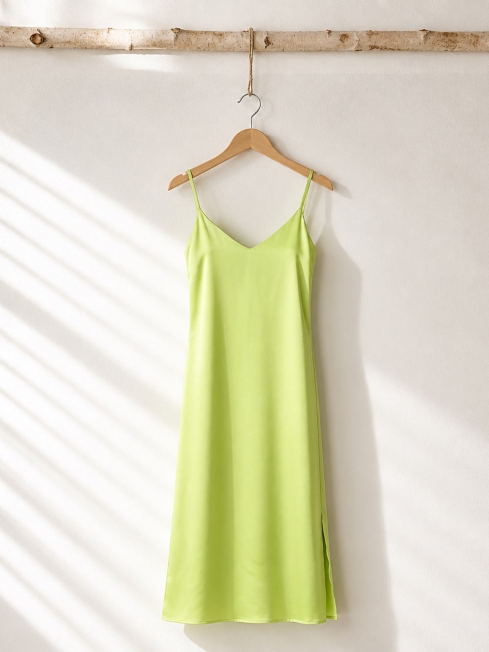 The Drop Lime Green Satin Slip Dress